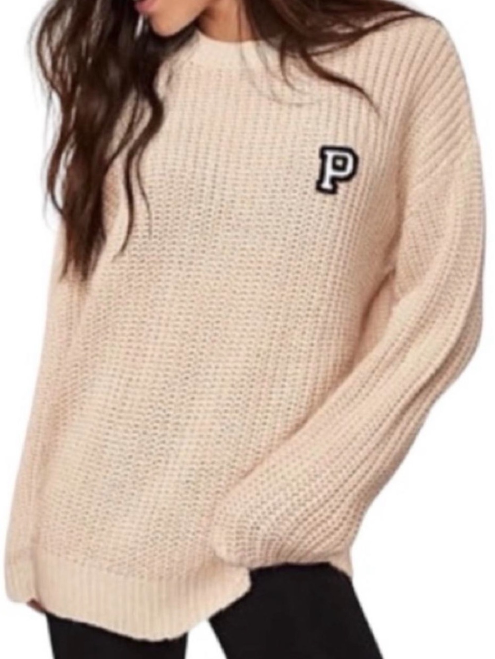 Victoria's Secret PINK Oversized Varsity Knit Sweater Size Medium